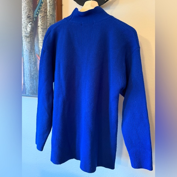 Jones New York Blue Lambs Wool Blend Ribbed Turtleneck Tunic Sweater Women M - Picture 2 of 5